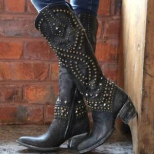 Tamja-Distressed Leather Cowgirl Boots