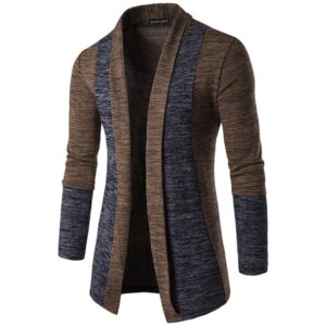 Men Long Sleeve Patchwork Thin Knitted Cardigan